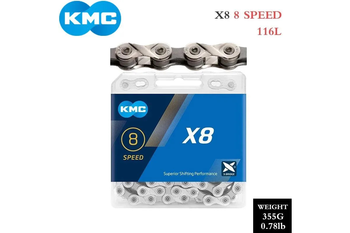 Цепь KMC X8,для 8 скоростей, 1/2х3/32 116 звеньев, пин 7.3мм, с замком, серая