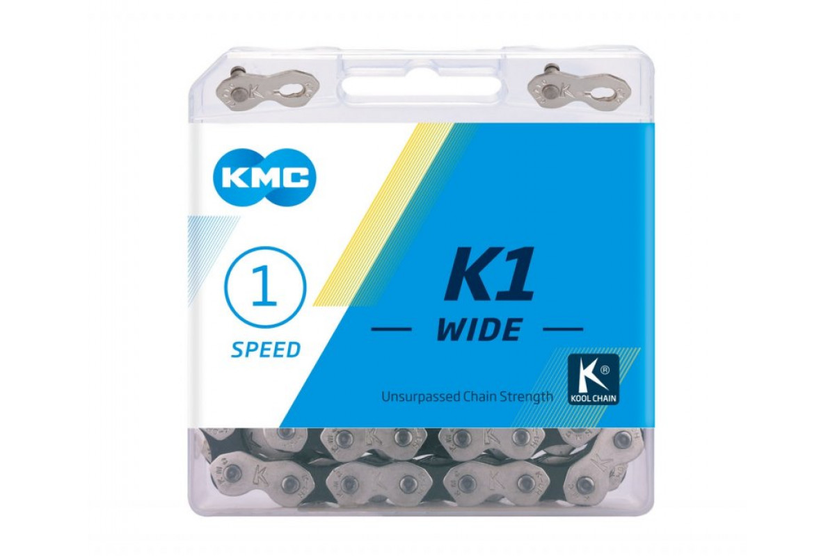 Цепь КМС 6-190515 K1 WIDE kool 112 зв. 1/2х1/8  с замком CL710,пл.короб 1ск. для BMX серебр-черная