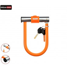 Замок противоугонный, U-LOCK 130 х 195 мм, в пластик. оболочке, 2 ключа, Dream Bike (оранжевый, УТ00027246)