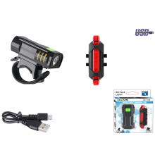 Фонари, комплект (LED передн.+задн.) P40/5 LED, USB кабель, с аккумулятором, QX-T1198