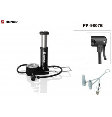 Насос HONOR, ножной алюминий/пластик с манометром (2,5"), ⌀45 мм, Мax 85psi (6 бар), A/V, F/V, FP-9807B (черный, УТ00028249)