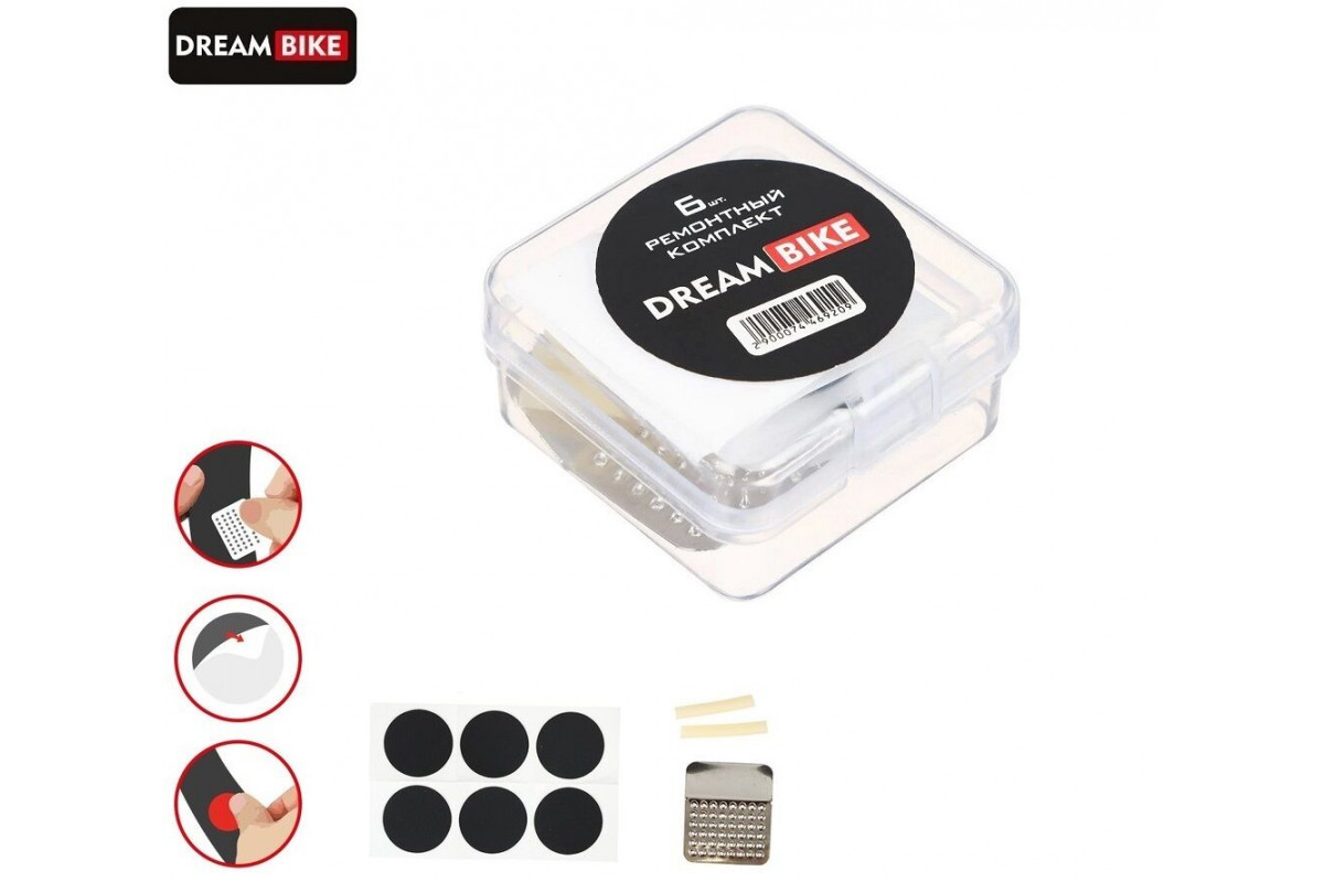 Аптечка велосипедная MiniKit, заплатки, 6 шт., самоклейки, шкурка, пластиковый бокс, Dream Bike (УТ00027263)