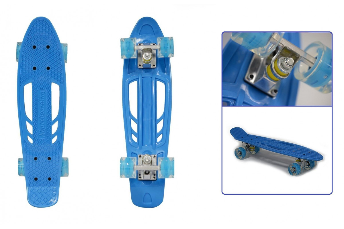 Скейтборд (пенниборд) Black Aqua 24, Alu, ABEC-7, светящиеся LED колеса PU 60 мм, S00238 (синий, УТ00020936)