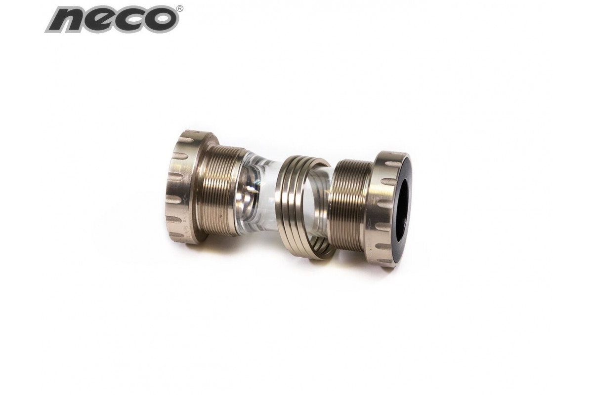 Каретка-картридж NECO BB-401, с внешними подшипниками, стандарт Hollowtech 2, BC1.37”X24T BB, промподшипники, под стакан 68/73 мм, для вала Ø24 мм алюминий/пластик (BS-N-401-0-0)