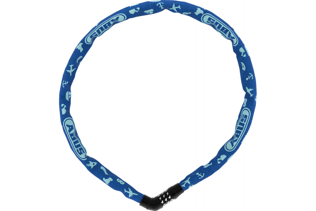 Замок 05-0086809 вело цепь 4мм, кодовый 3-х разр, Steel-O-Chain 4804C/75см BU SYMBOLS  класс защиты 3/15, 360гр голубой ABUS