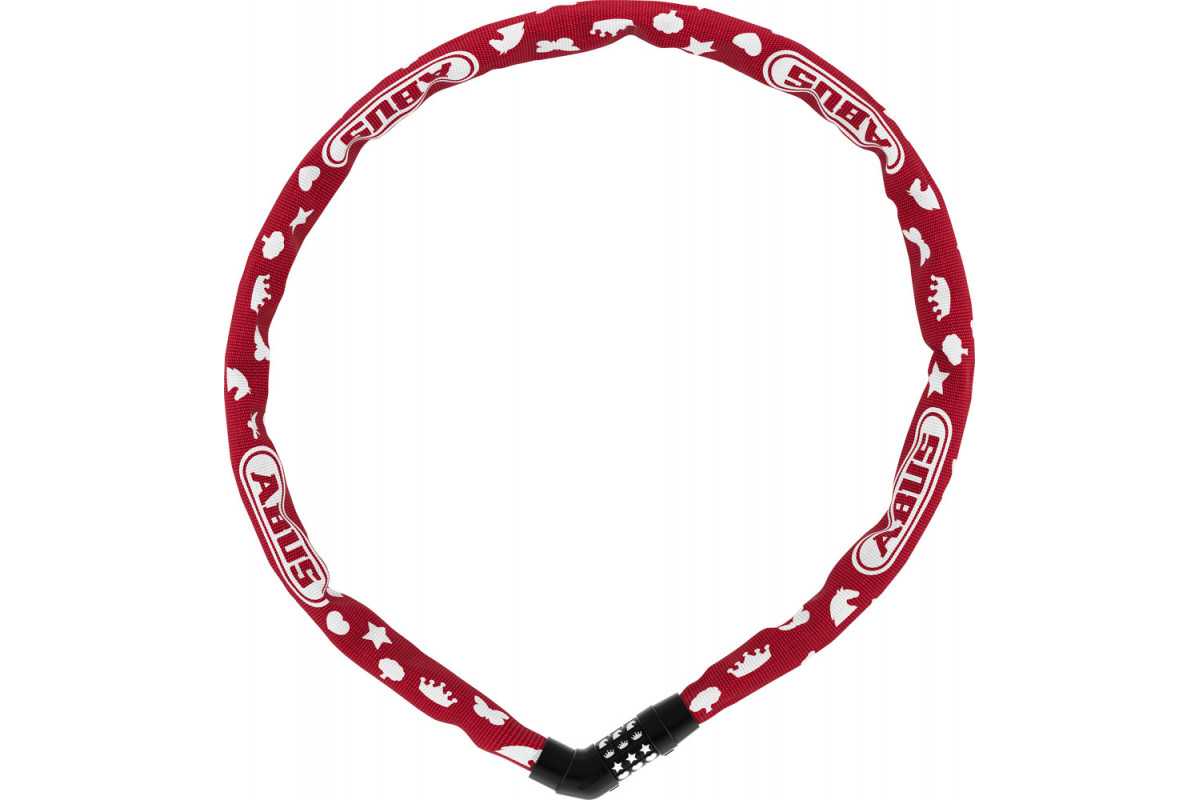 Замок 05-0087499 вело цепь 4мм, кодовый 3-х разр, Steel-O-Chain 4804C/75см RD SYMBOLS класс защиты 3/15, 360гр красный ABUS