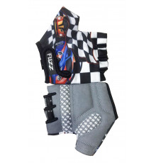 Перчатки 08-202061 детские лайкра RACE CARS бело-черные, р-р 4/S (для 2-4 лет), GRIP GEL, с петельками, на липучке FUZZ