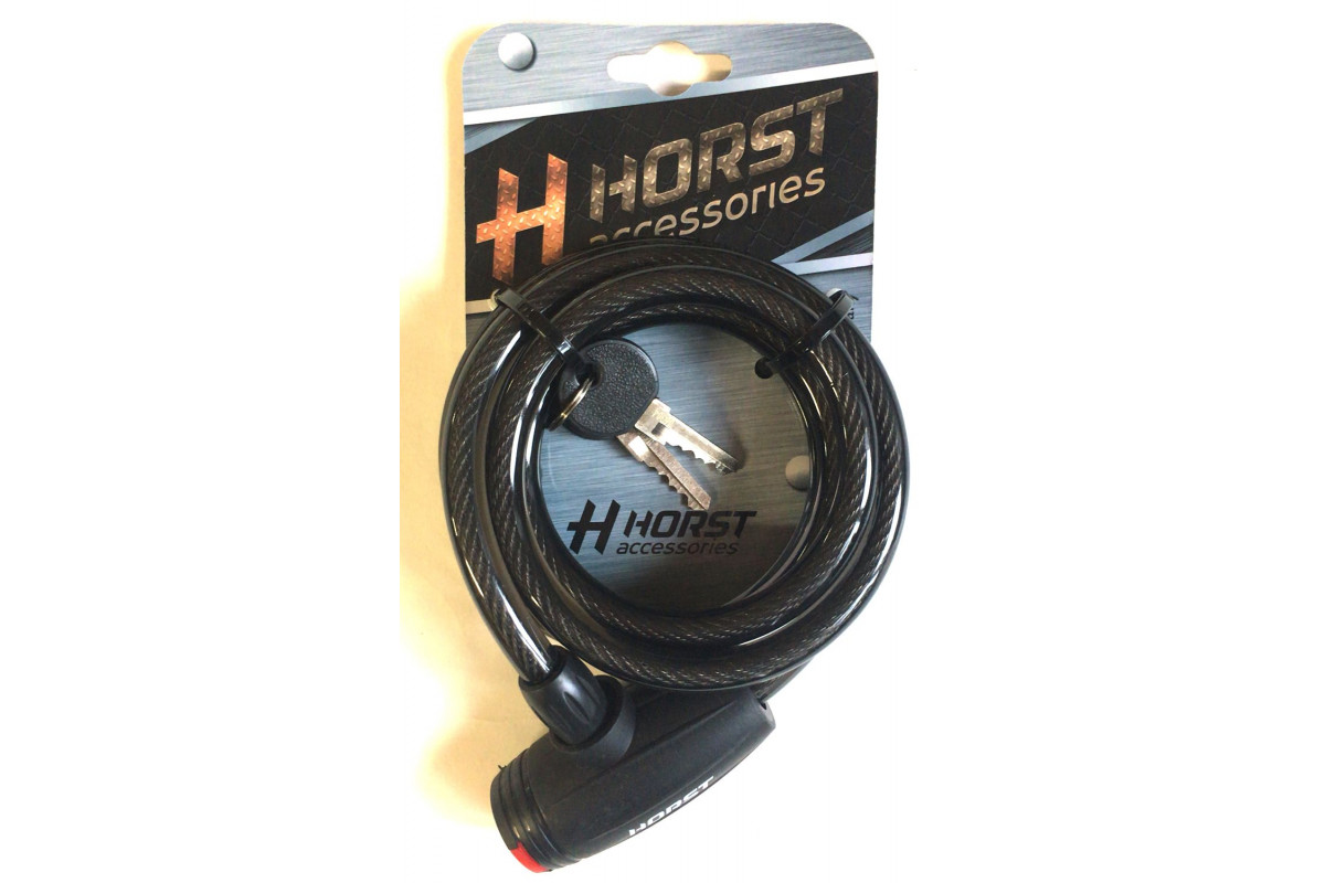 Замок 09-100164 вело 10х1500мм автом. на ключе с защитой черный HORST