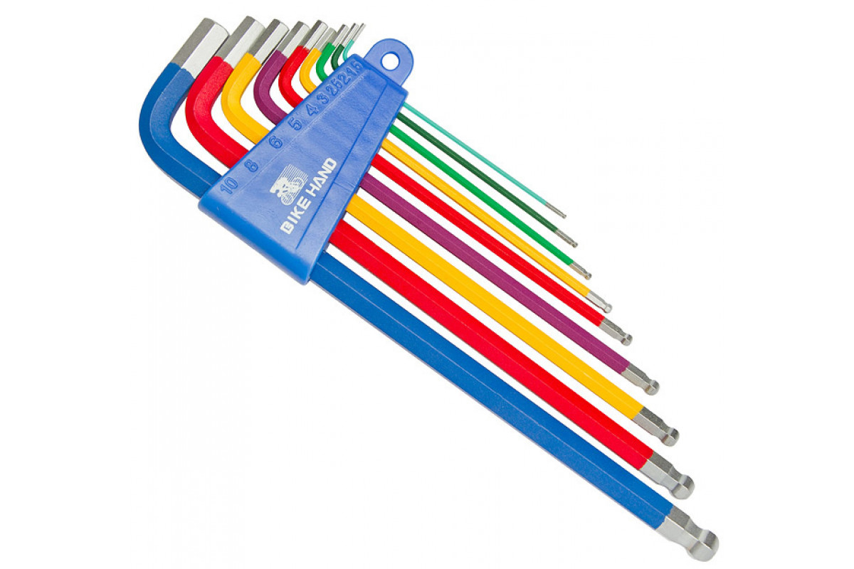 Набор 6-230010  YC-623-9C профи, Г-образные 1.5/2/2.5/3/4/5/6/8/10мм с шарообразным наконечником, выс-ая лег-ая сталь, девять цветов BIKEHAND