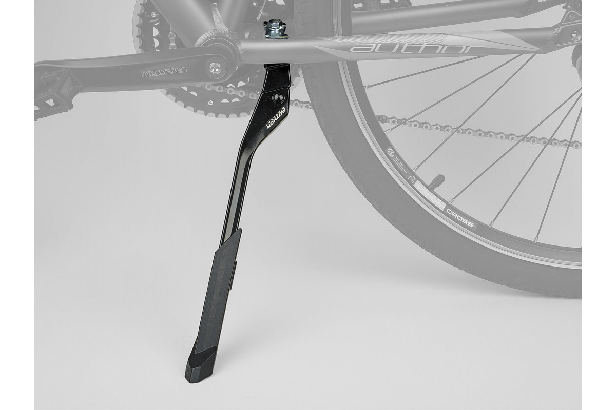 Подножка 8-16505201 алюминиевая AKS-650A E-BIKE 24-29 универс. центр. крепления с планкой, усиленная, подходит для ЭЛЕКТРО-ВЕЛО черная AUTHOR