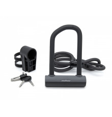 Замок 8-17064025 скоба вело/универс. U-Lock & Cable Lock. AUL Cliff ART 20х13,5см закал. пруток 16мм, с тросом 8х1000мм, с креплением, черный AUTHOR