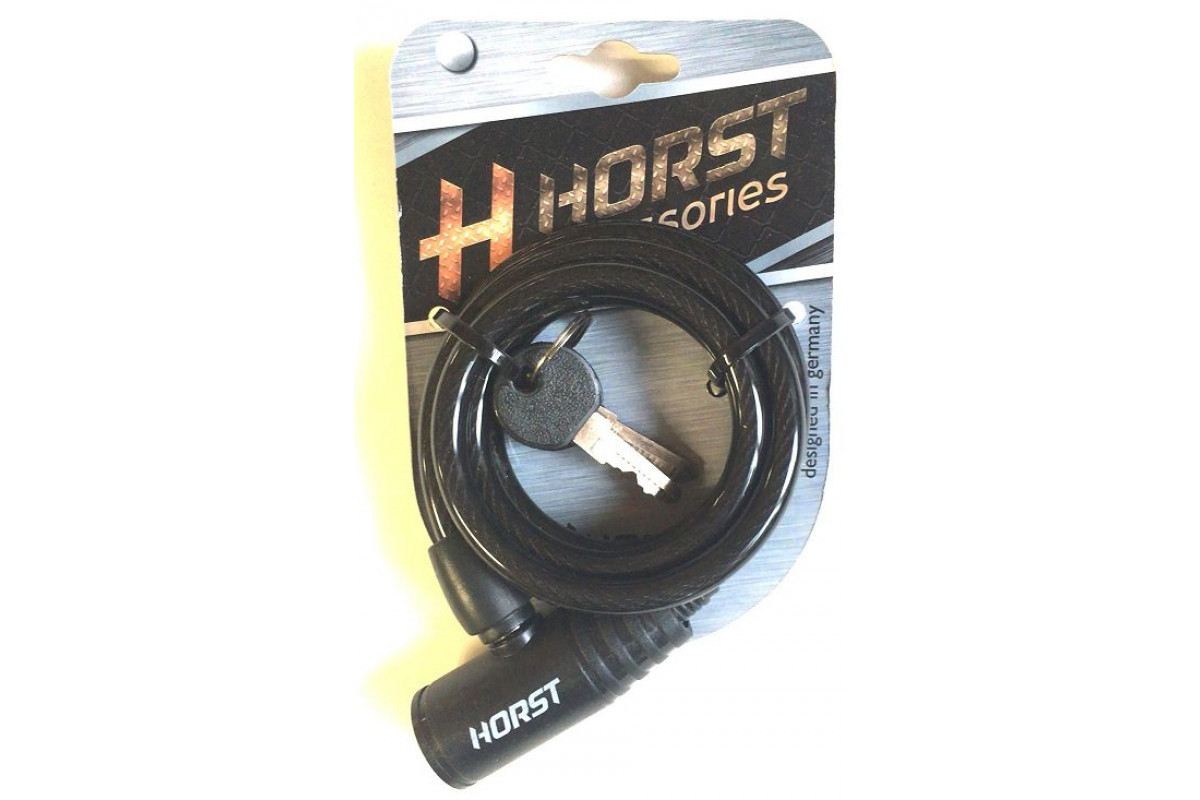Велозамок 09-100133 8х1200мм автом. на ключе с защитой черный HORST