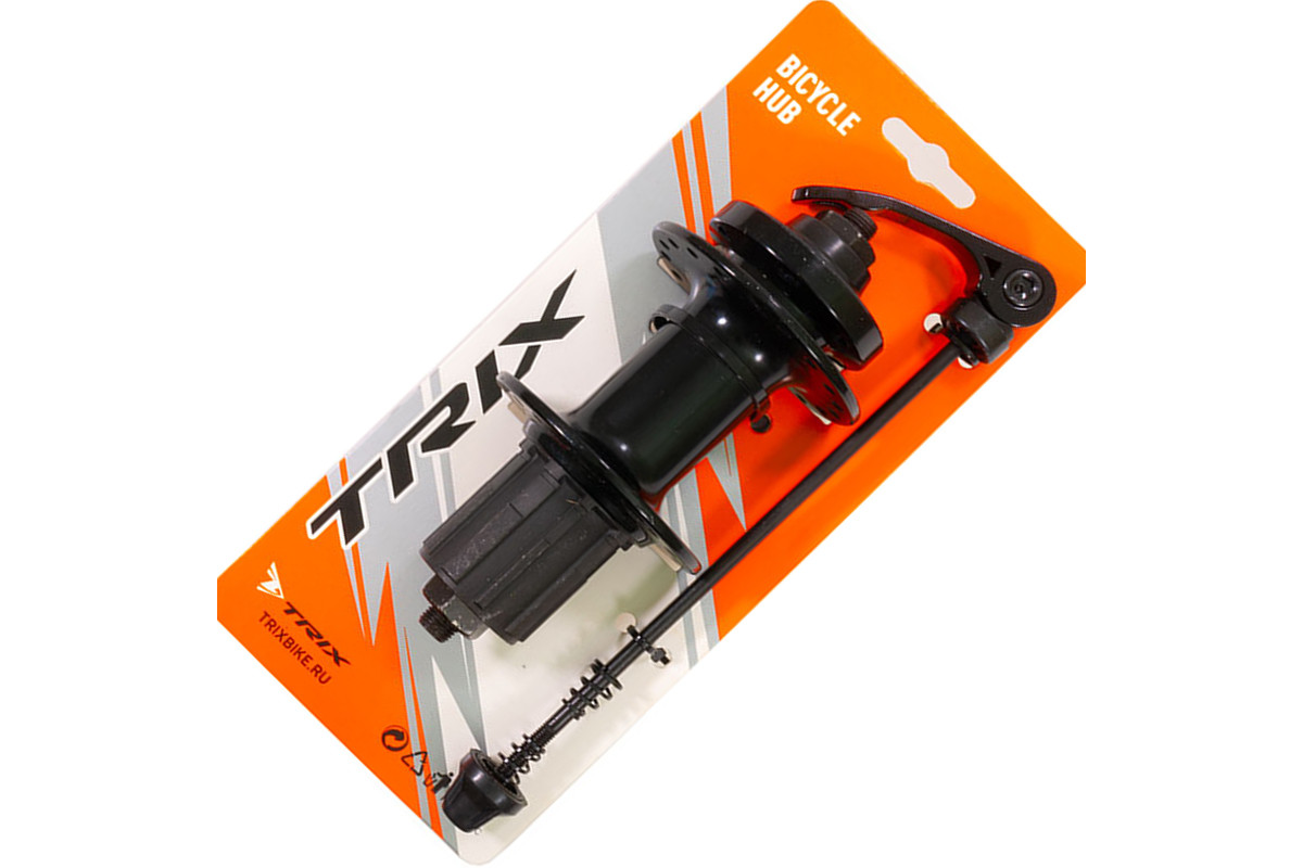 Втулка задняя TRIX ал, D 6 б-тов, под кассету 8/10ск., на эксц, 36 отв, 3/8''х135x175мм черн инд.уп